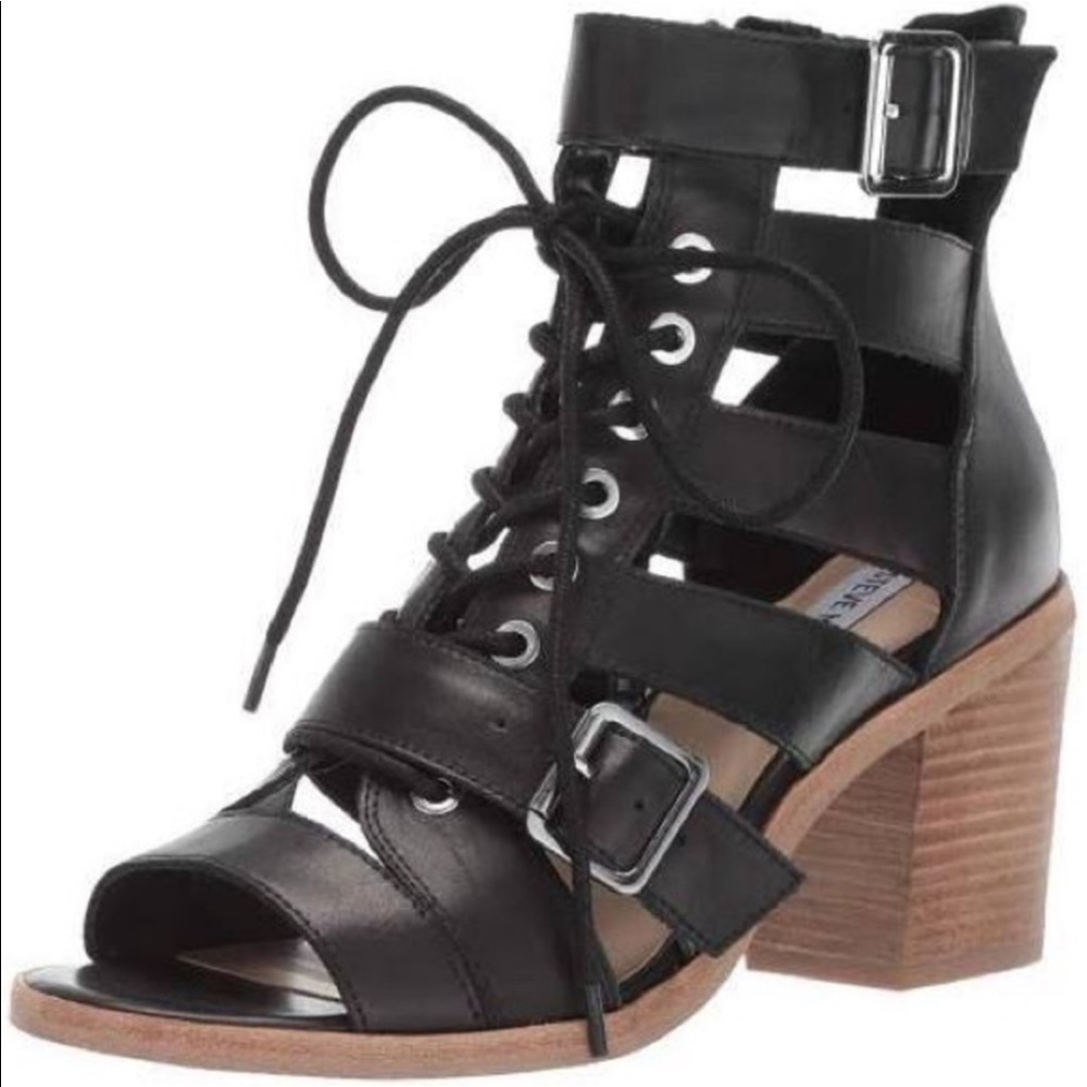 STEVE MADDEN JACKSON CAGED BLK HEELS SZ 7 1/2